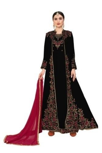 Ladies Casual Long Sleeves Collar-neck Printed Black Georgette Kurti