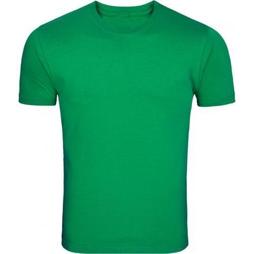 Men Green Half Sleeve Plain Round Neck Cotton T Shirts