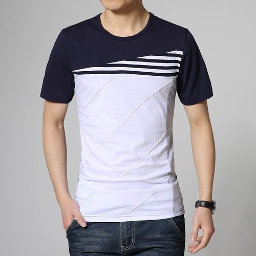 Men Half Sleeve Round Neck White And Black Casual Wear T Shirts - 100% Cotton Black and White Color O-Neck Collar Short Sleeve Style | Stylish and Comfortable with Sun Protection