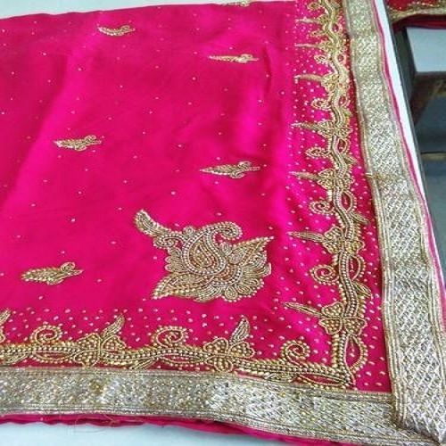 Khadi Party Wear Stylish Stunning Look Embroidered Pink Georgette Saree