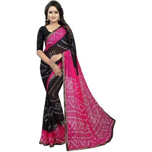 Pure Cotton Black Pink Printed Perfect Shine And Finishing Silk Saree Comfortable To Wear