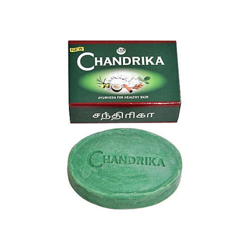 Skin Friendly And Glowing Free From Parabens Green Oval Shape Chandrika Soap 