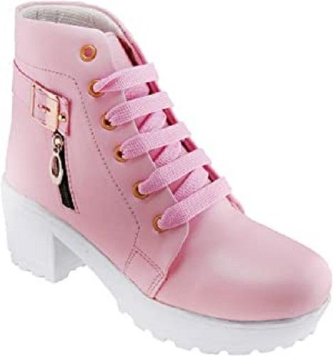 Slip Resistance Side Chain Heel Plain Pink Colour Women Boot For Casual Wear Insole Material: Rubber