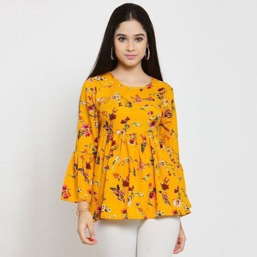 Yellow Stylish Casual Regular Fit Short Fancy Women Top 