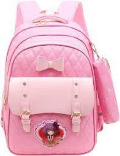 Stylish Look Waterproof And Lightweight Pink School Bag With Zipper Pouch