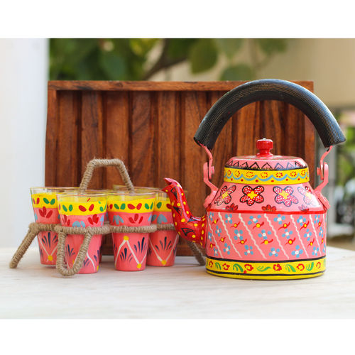 Attractive Design Handpainted Kettle Tray Set