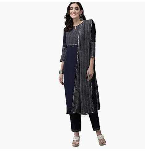 Black Comfortable And Breathable Embellished Kurta And Pant Set With Attractive Dupatta