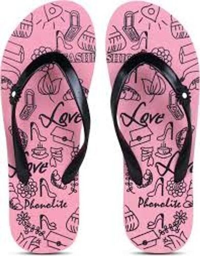 Rubber Comfortable Ladies Printed Pink Slippers