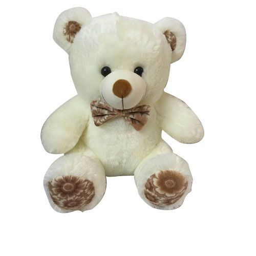 Non Toxic Polyester And Fur Fabric Huggable Cream Soft Teddy Bear With Brown Bow