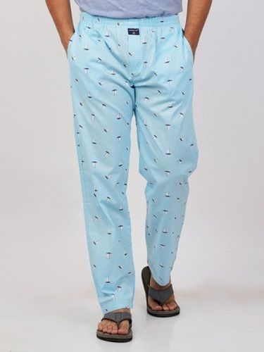 Quick Dry Light Weight And Light Weight Sky Blue And Printed Full Pajama For Mens