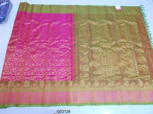 Cotton Ladies Beautiful Fashionable Designer Pink And Golden Silk Saree For Casual Wear