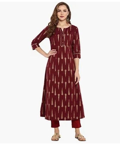 Comfortable Janasya - Maroon Cotton Women'S Anarkali Kurti ( Pack Of 1 ) Decoration Material: Beads