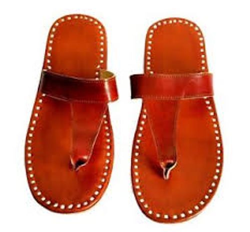 Orange Tough And Comfortable Tan Leather Slippers