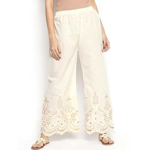 EPILOG White Self Chicken Embroidery Palazzo Pants/White Color, Waist Size:  Free at best price in New Delhi