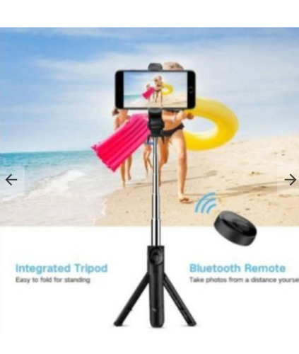 इंटीग्रेटेड ट्राइपॉड, स्ट्रेचेबल स्टिक, ब्लूटूथ रिमोट डिज़ाइन के साथ ब्लैक एंड सिल्वर प्लास्टिक पोर्टेबल सेल्फी स्टिक: बार