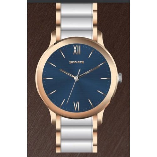 Wristwatch Blue And Silver Fine Finish Light Weight And Fancy Sonata Watch For Mens
