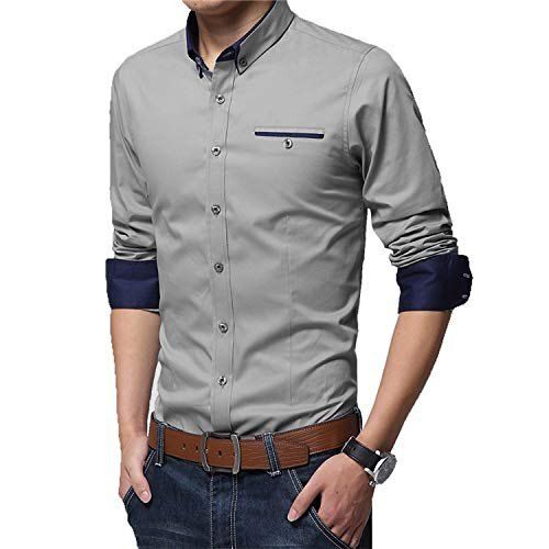 Lightweight Fit And Comfortable Grey And Blue Colour Cotton Mens Shirts For Party