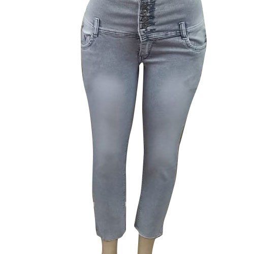 Women'S Denim Slim Fit Skin Friendly Comfortable High Waist Grey Jeans