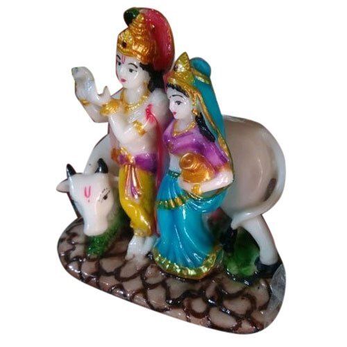 White Beautiful Decorative Radha Krishna Statue, Fiber Multicolored