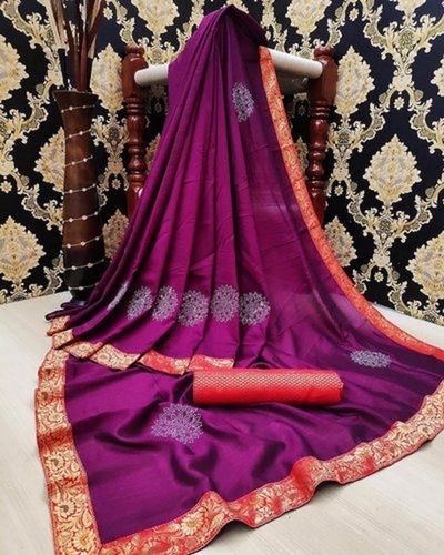 Pink Purple Fancy Border Ladies Sarees For Casual Wear With Blouse ...