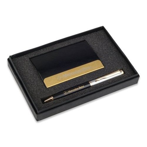 Black Color Corporate Gift Set Contain 1 Pen And 1 Leather Wallet For Mens 