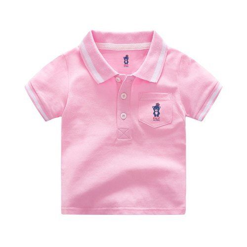 Breathable Skin Friendly Wrinkle Free Pink Collar Neck Half Sleeve Plain Pink Baby T Shirt