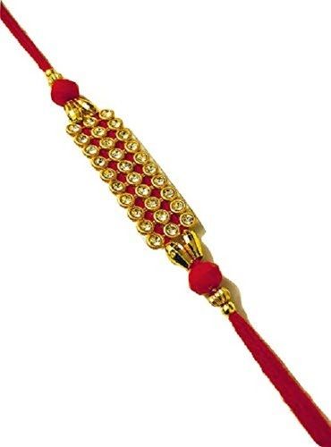 Polyester Fancy Red And Golden Color Stone Work Rakhi For Rakshabandhan Festival