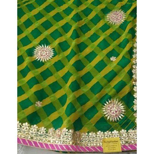 Crepe Green Party Wear Base Green Designer Gota Saree With Blouse Piece Set