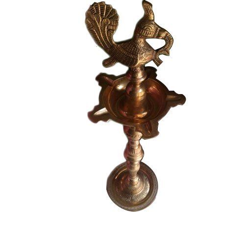 Handcrafted Antique Peacock-Topped Brass Oil Lamp