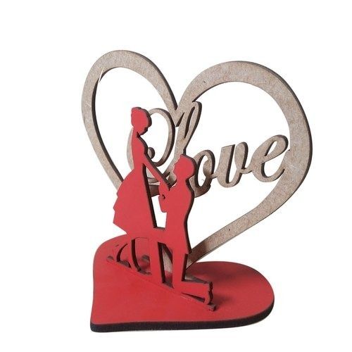 Heart Shaped Red And Grey Couple Wooden Showpiece For Valentine Gift