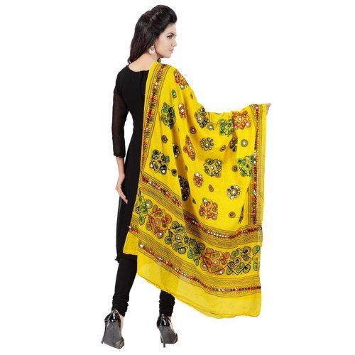 Yellow Color Printed Breathable And Comfortable Pure Cotton Casual Dupatta