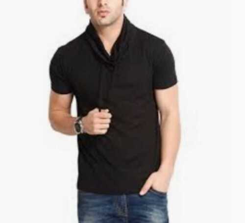 Cotton Black Color Half Sleeves Mens T Shirt With Normal Wash, Skin Friendly