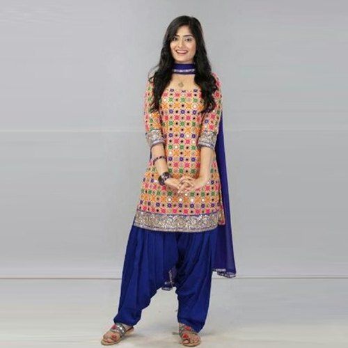 Blue And Golden Ladies Salwar Causal Perfect For Any Occasion Three Forth Sleeves  Decoration Material: Laces