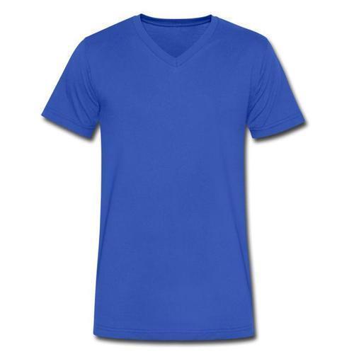 Comfortable Regular And Casual Wear Blue V-Neck Half Sleeve T-Shirt For Mens - Woolen Fabric Sizes S-XXL | Short Sleeves Plain Pattern