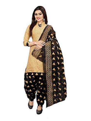 golden color unstitched printed comfortable fit pure cotton ladies salwar suit 338