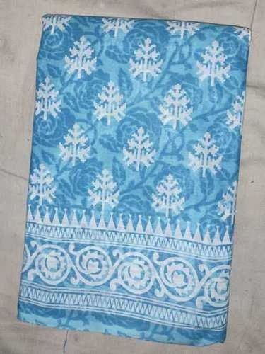 Festive Blue Printed Cotton Ladies Sarees For Casual Wear With Blouse Piece Set