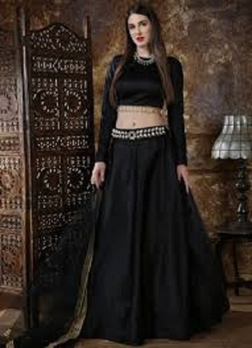 Modern Black Color Plain Divine Exim Women's Semi-stitched Taffeta Silk  Lehenga at Best Price in Prayagraj