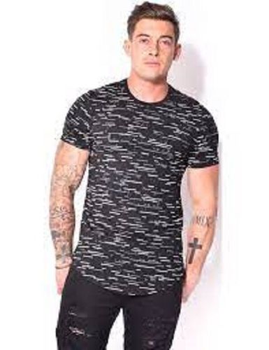 Black Colour Printed Mens T Shirt For Casual Wear With Short Sleeves