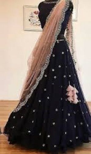 Black Embroidered Pattern Semi Stitched Lehenga Choli For Party Wear Decoration Material: Cloths