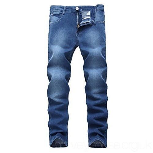 Comfortable Breathable Modern Stylish Look Plain Blue Slim Fit Plain Jeans For Men