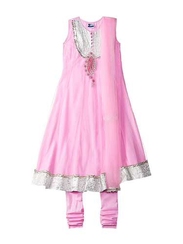 लड़कियों के लिए धुपट्टे के साथ ड्राई क्लीनिंग बच्चों का पिंक अनारकली चूड़ीदार सेट