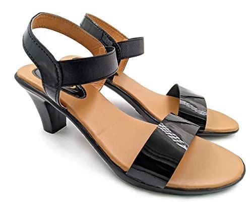 Rubber Fancy Leather Brown And Black Color Ladies Sandal With Medium Heal For Other Season