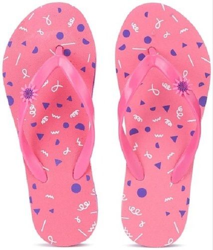 Rubber Ladies Hawaii Flip Flop Comfortable Fit Open Toe Printed Pink Slipper For Daily Use