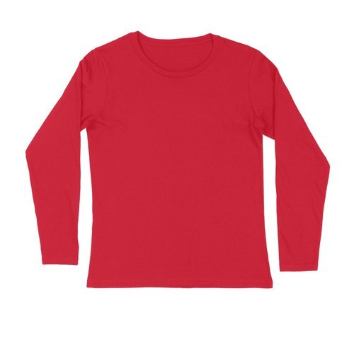 Comfortable Light Weight Red Full Sleeve Plain Round Neck Pure Cotton T Shirts For Men