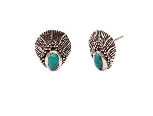 Designer Oxidised Silver Turquoise Ear Studs Jewellery Set For Parties, Wedding Gender: Women