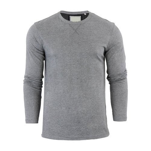 Grey Plain Full Sleeve Skin Friendly Wrinkle Free Round Neck Cotton T Shirts For Men