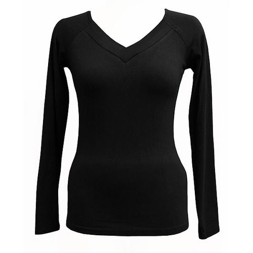 Ladies Plain Casual Wear Black V Neck Full Sleeve Plain T Shirt