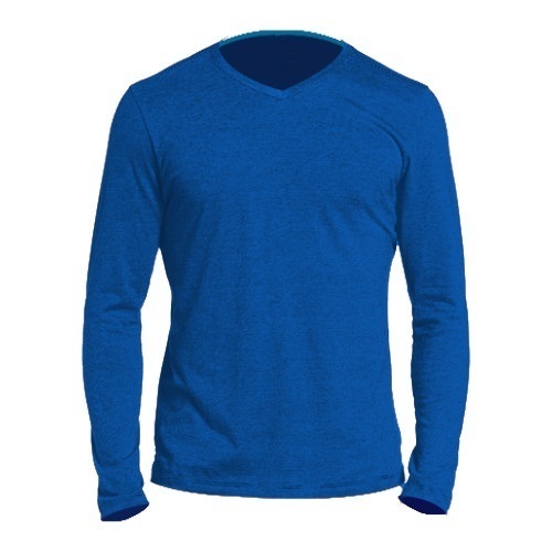 Light Weight Skin Friendly Blue Plain Full Sleeve Round Neck Cotton T-Shirt For Men