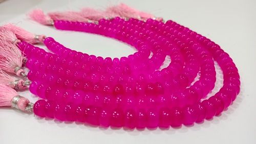 Stone Natural Hot Pink Chalcedony Rondelle Plain Smooth 8Mm Beads