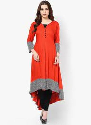 Orange Color Printed Full Sleeves Cotton Kurta For Ladies Summer, Rainy And Other Seasons Decoration Material: Cloths